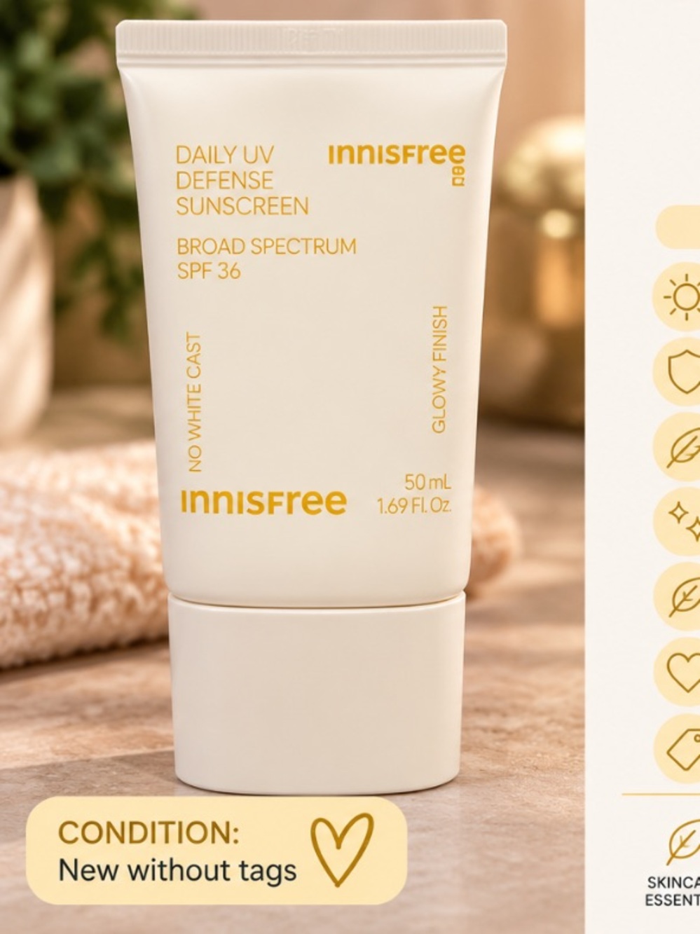 Innisfree Daily UV Defense Sunscreen SPF 36 50mL Glowy Finish New